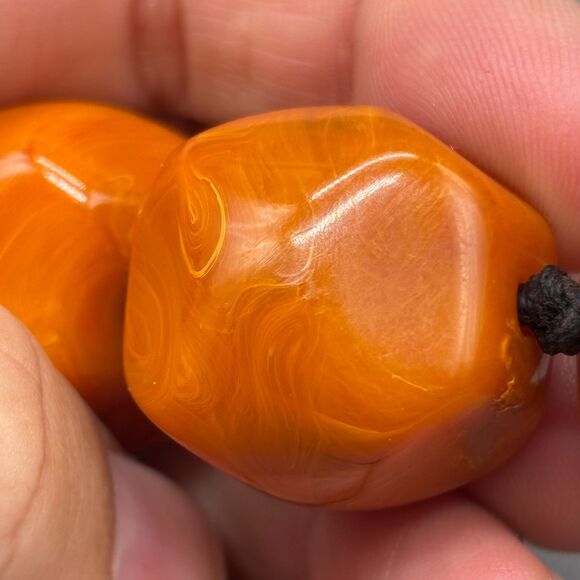 Vintage Butterscotch Bakelite Chunky Faceted Catalin Bead Necklace Marbled 19" - Picture 8 of 11